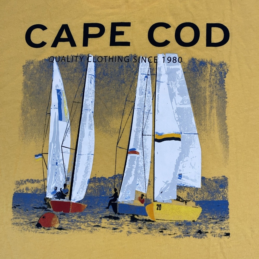 Cuffy's Cape Cod MA Graphic Tee Mens XL Shirt Yellow New Sailboat Nautical